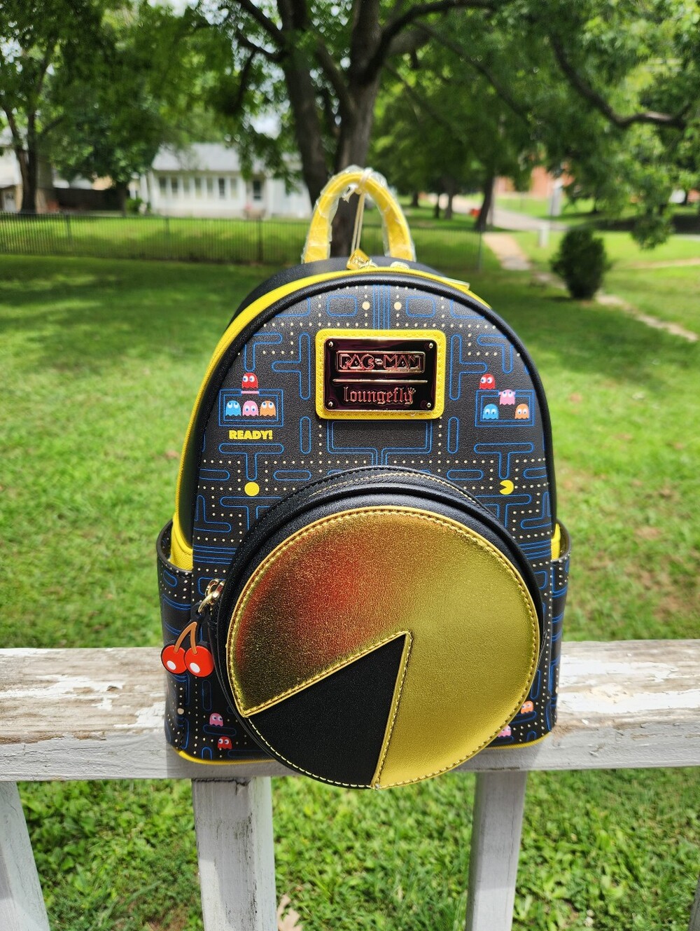 Loungefly Pac-Man Mini Backpack in Black and Metallic Gold NWT